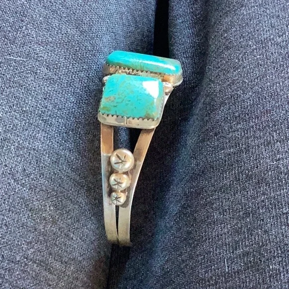 Bracelet Native American matched Natural Turquoise Sterling Silver - Picture 5 of 6